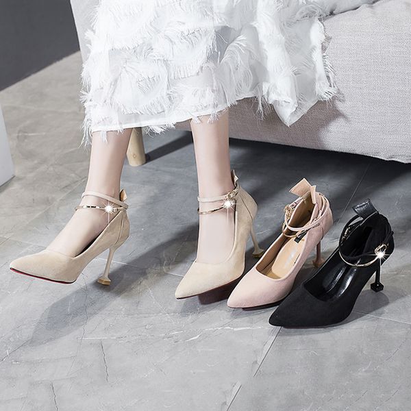 

2019 spring new versatile high heels korean fashion shallow mouth pointed casual women's work single shoes, Black