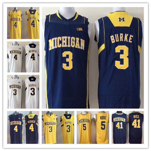 

michigan wolverines 3 trey burke 5 jalen rose 4 chris webber 41 glen rice college basketball stitched jersey s-2xl quality, Black;red