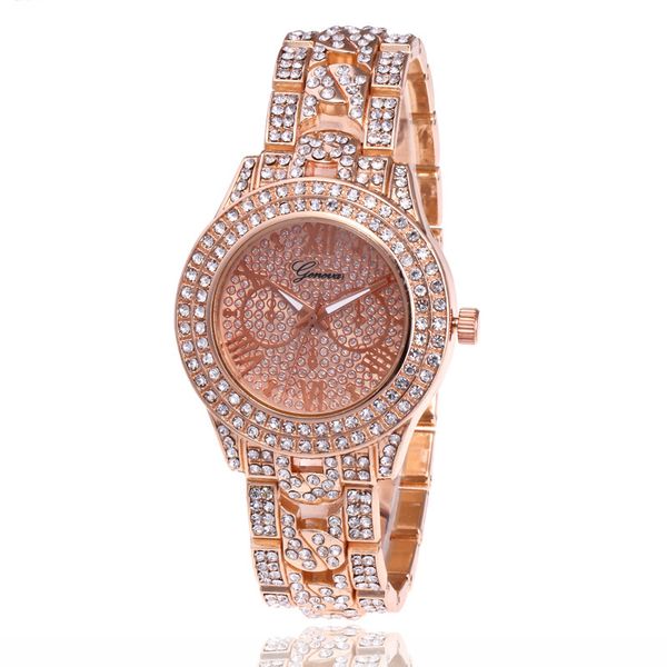 

new recommend fashion watch gold color women watches casual luxury geneva clock selling ladies watch steel women dress watches, Slivery;brown