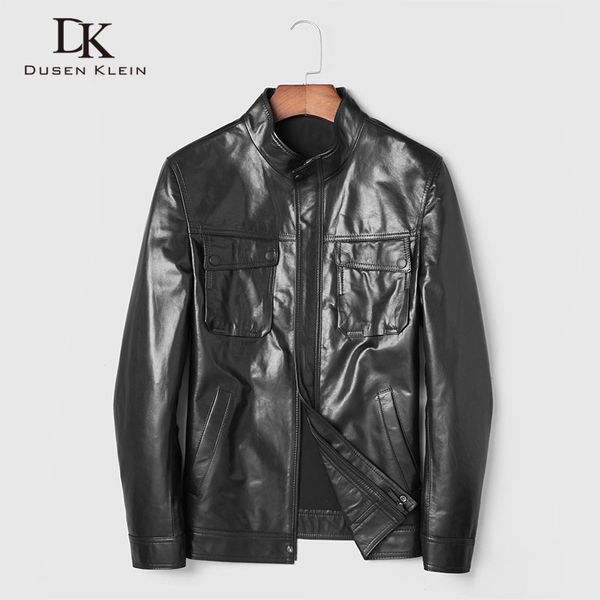

men genuine leather jacket real sheepskin jackets casual short black pockets 2019 autumn new jacket for man j1910