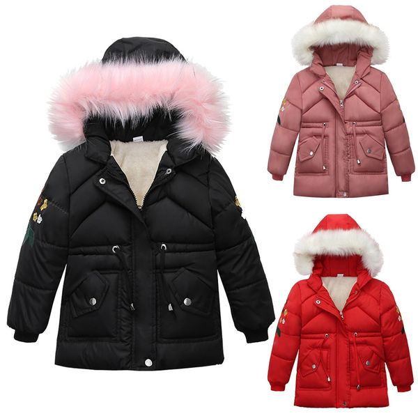 

children kids girs winter warm cotton coats kids girls patchwork jacket zipper pocket thick warm snow hoodie long sleeve outwear, Blue;gray