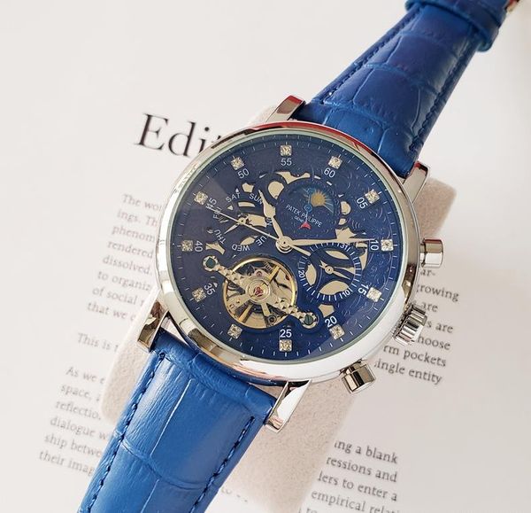 

мужские часы дизайн турбийона автоматический механизм роскошная маркировка качества бизнес механические часы кожаный ремешок спортивные повс, Slivery;brown