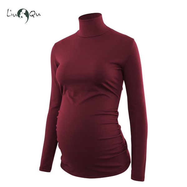 

maternity turtleneck side ruched pregnancy blouse shirt long sleeve winter maternity womens clothing blusa, White