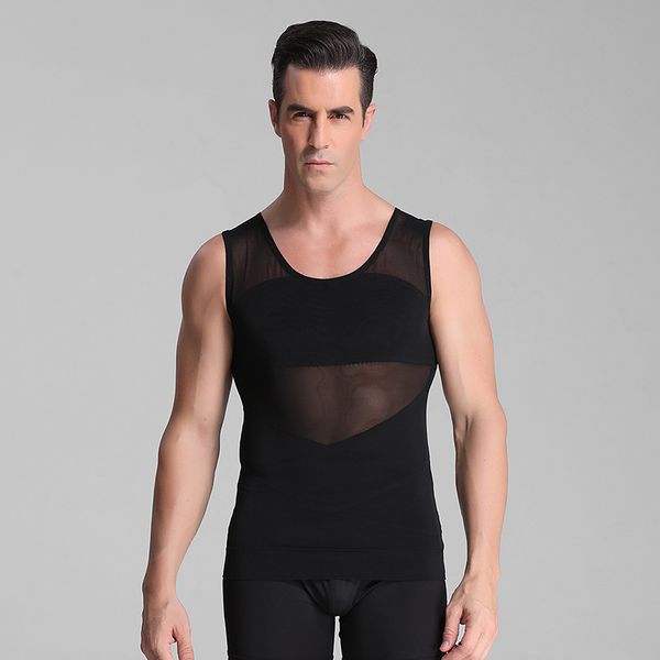 

maoxzon mens body shapers fitness tank mesh breathable elastic beauty abdomen tight fitting slimming underwear shape vests, Black;brown
