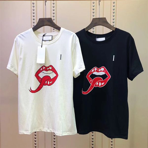 

Women Red Lip Printed G T shirts Summer White Black Female O-neck Casual Fashion Tees Short Sleeved Tops