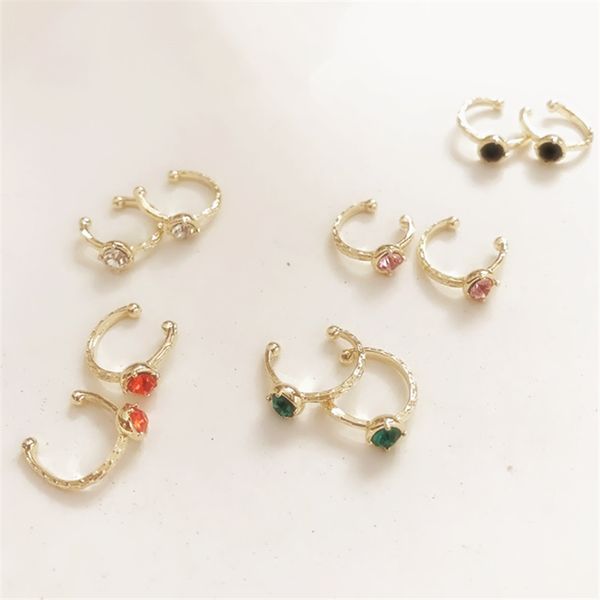 

huanzhi earless hole colorful rhinestone golden c shape alloy hoop earrings for women girl wedding party travel gift jewelry, Golden;silver