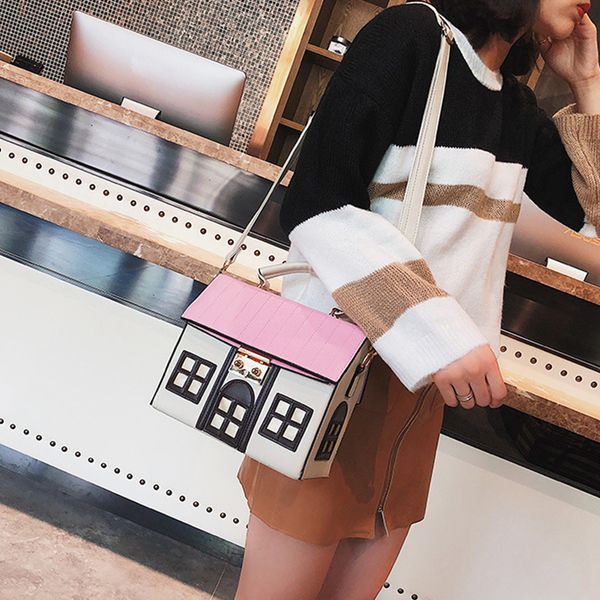 

design pu leather funny cute cartoon house handbag women's personality handbag ladies shoulder crossbody messenger bag bolsa new