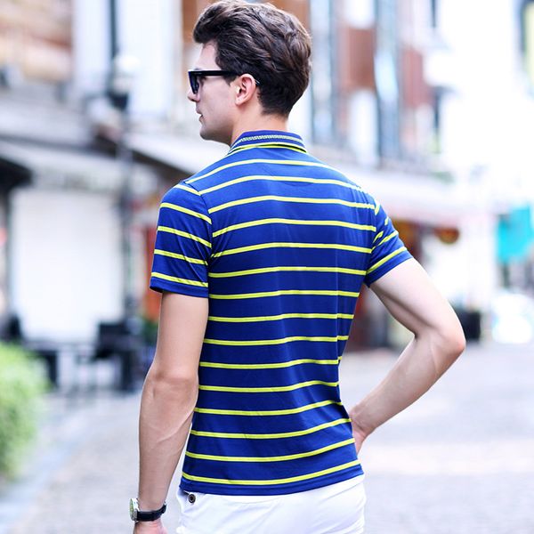 

brand men's summer new style short sleeve men's short-sleeved shirt business-style t-shirt casual stripes fold-down collar pure, White;black