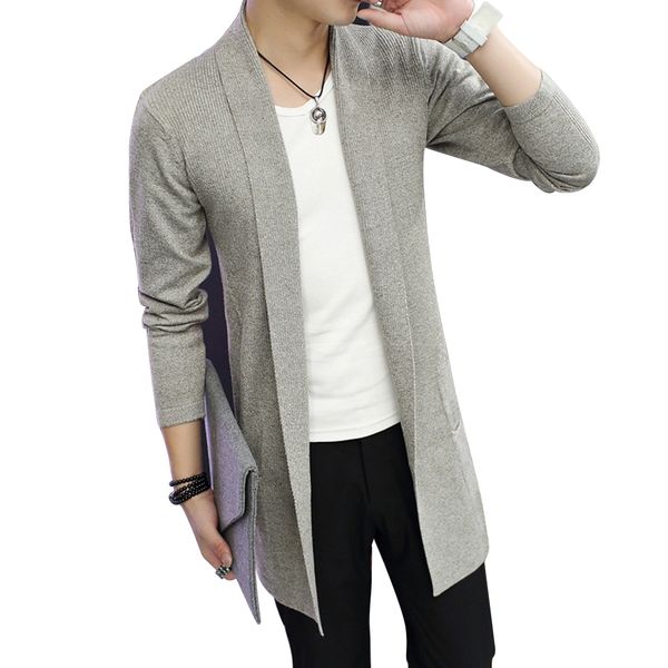 

men's sweaters md-long long sleeve knitted cardigan solid color coat slim fit outwear, White;black