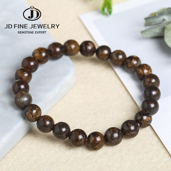 

jd natural stone bronze bronzite round beads 4 6 8 10 12mm diy charm flexible bracelet brown color jewelry for men women, Black
