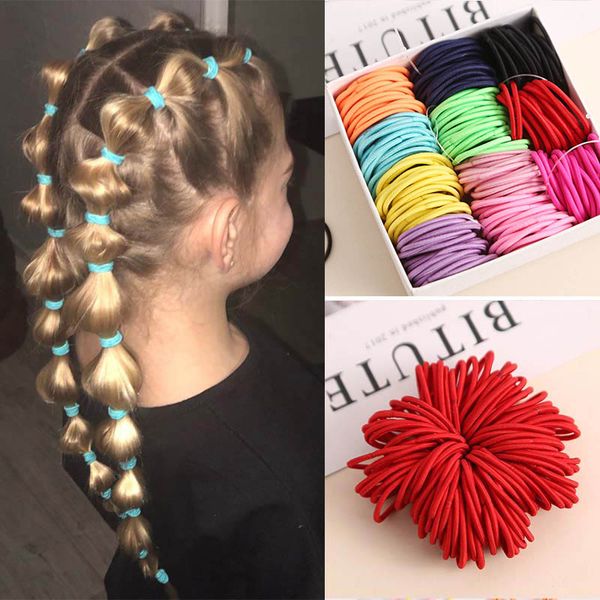 

fashion kids colorful elastic hair bands simple girls hair accessories ponytail holder tie ropes rubber band 100pcs/lot, Slivery;white