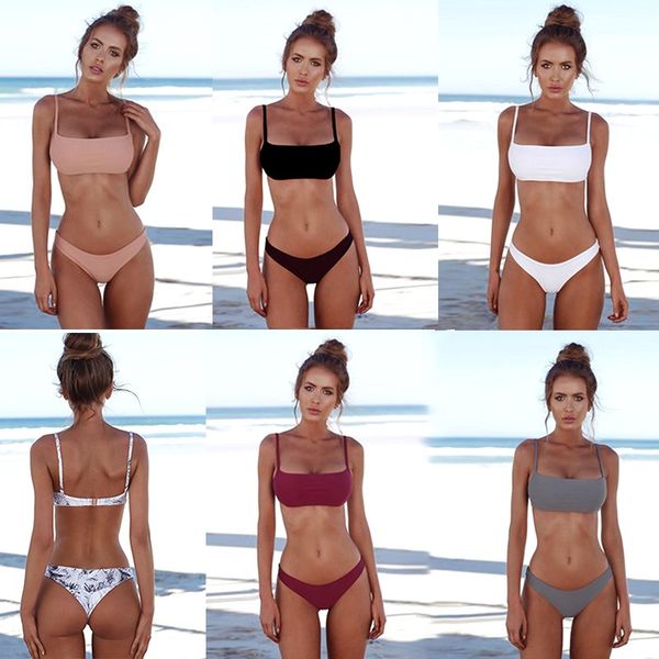 

2019 new summer women solid bikini set push-up unpadded bra swimsuit triangle bather suit swimming suit swimwear drop ship