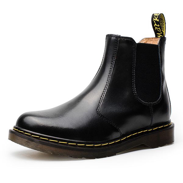 

35-46 new brand leather ankle boots autumn winter women men's boots white motorcycle outdoor working snow men shoes, Black