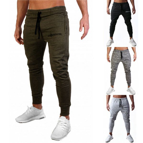 

2019 fashion brand new autumn mens solid color sport gym pants slim fit running joggers casual long trousers sweatpants, Black