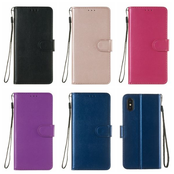 PU Plain Wallet Lederhüllen für iPhone 15 Plus 14 Pro Max 13 12 11 XR XS MAX 8 7 6 Iphone15 Magnetische Flip Cover Halter Ständer Business Tasche Smartphone Handy Geldbörse Lanyard