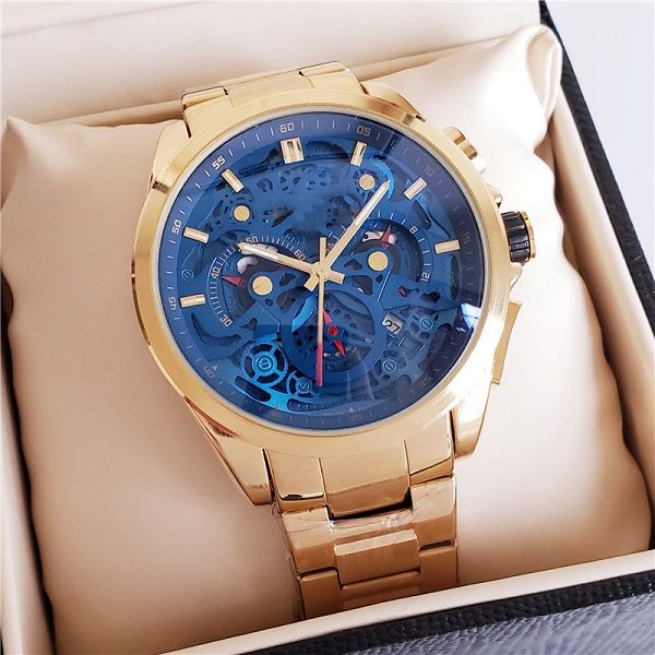 

royal oak luxury men's quartz watch leisure calendar iced out watch all functions can be operated, Slivery;brown