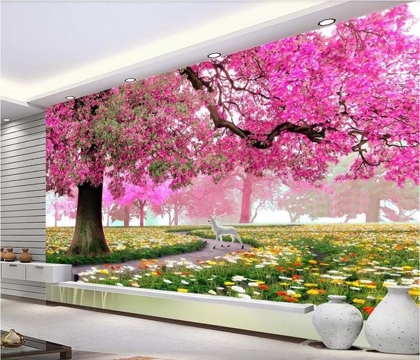 

3d wallpaper custom p mural flower sea world cherry tree beautiful flowers living room background wall landscape 3d home improvement