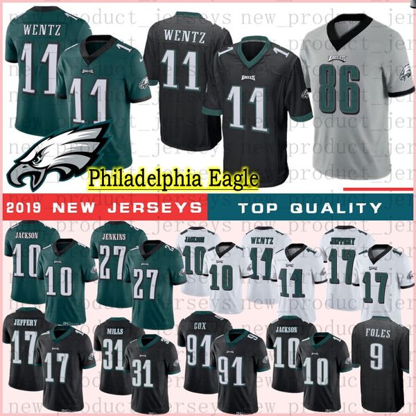 

86 zach ertz philadelphias men jerseys 11 carson wentz eagle 10 desean jackson 20 dawkins 9 nick foles 19 jj arcega-whiteside 91 cox new, Black;red