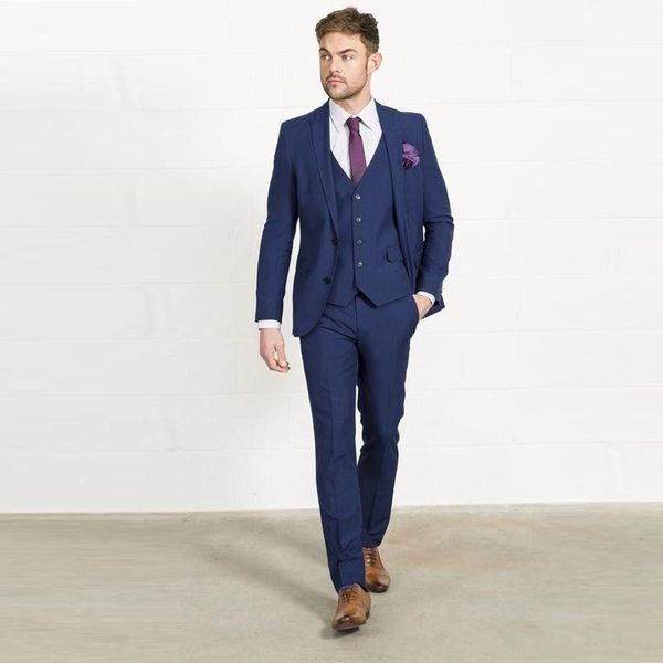 

new royal blue slim fit wedding men suits groom tuxedos bridegroom suits 3 pieces (jacket+pants+vest) man blazer 109, Black;gray