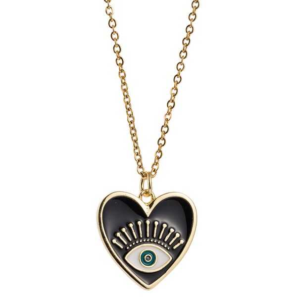 

2020 new jewelry heart pendant necklace for woman personality gold color enamel devil's eye statement long chain chaem necklace, Silver