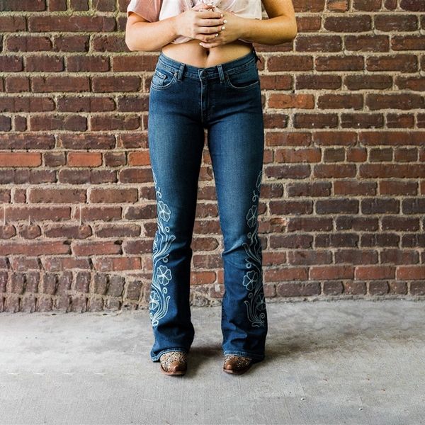 

hat explosion models denim high wwaist embroidered trousers cross-border for the new ladies slim thin speaker pants lf005, Blue