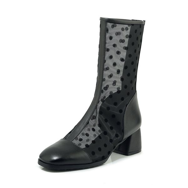 

2020 hollow boots shoes breathable polka dot mesh korean high summer women boots half womens shoes size 41 42 43, Black