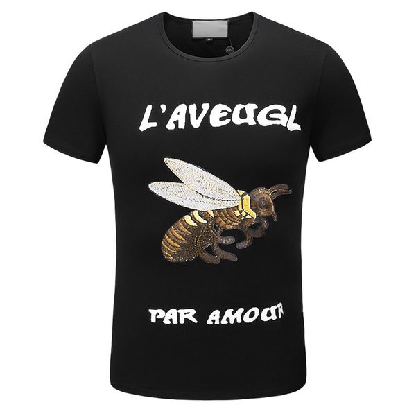 

19SS This Summer Hot Seller Fashion Bee Alphabet Print Cotton Mens Designer T-shirts Multi-code Black Designer Shirt