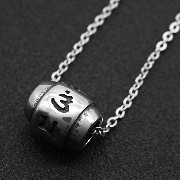 

stainless steel lucky sanskrit necklace buddhism sanskrit six words ''om mani padme hum'' bead pendant necklace gift, Silver