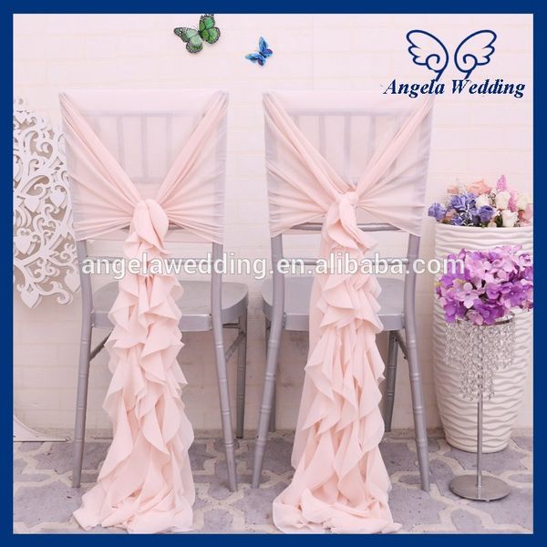 

ch099d popular wedding ruffled curly willow blush pink chiffon chair cover
