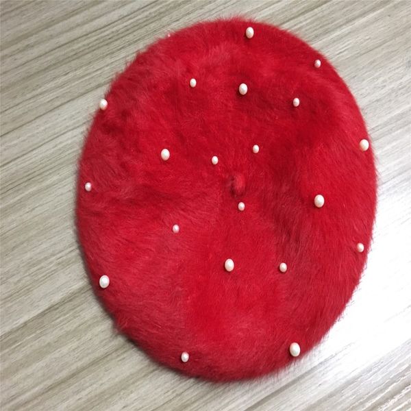 

brand new lady's warm beret, decorated with beads for delivery, Blue;gray