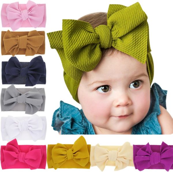 

new baby knot headband girls big bow headbands elastic bowknot hairbands turban solid headwear head wrap hair band accessories 12styles, Slivery;white