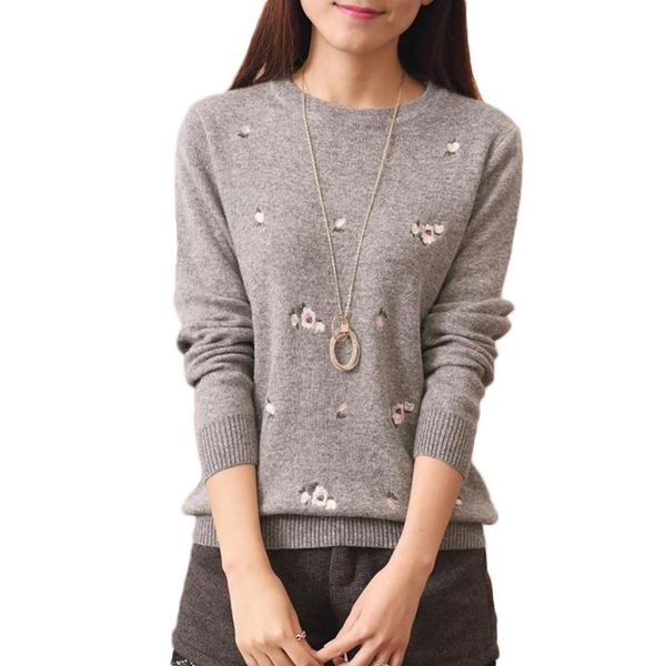 

pull femme winter clothes women fashion floral embroidery o neck pullover knitted jersey jumper sweater turtleneck 2019, White;black