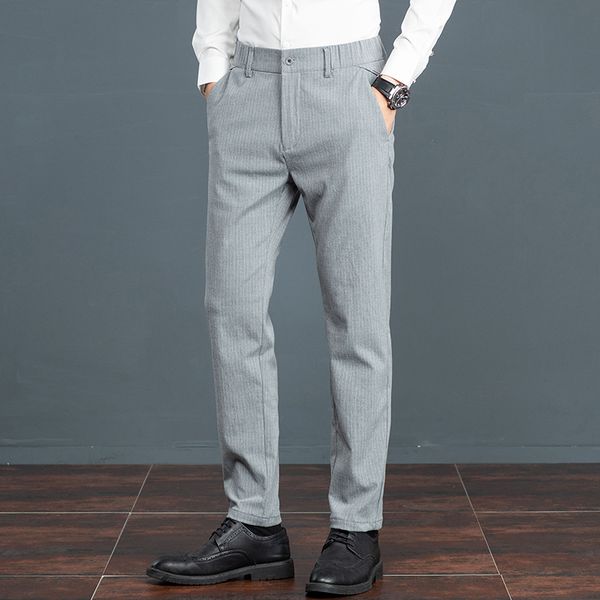 

autumn men suit pants stripe business trousers men slim fit chinos fashion bottoms male brand clothing plus size 38, Black