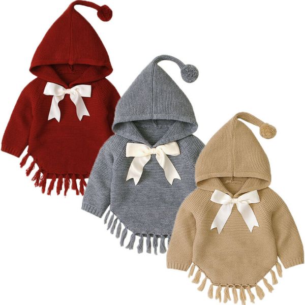 

2019 fashion toddler baby girls solid knit tassel coat jacket outwear cloak autumn winter clothes, Blue;gray