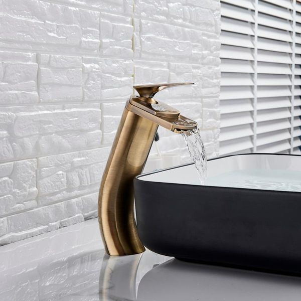 

bathroom waterfall basin sink faucet antique bronze single hole basin sink mixer tap deck mounted