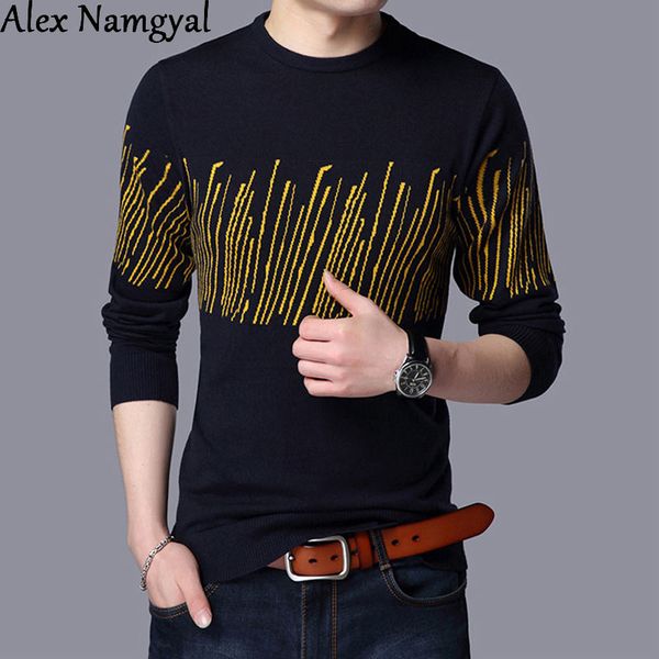 

alexnamgyal men's sweater 2017 autumn and winter mens slim fit knitted sweater men's casual o-neck wool pullover hjk18, White;black