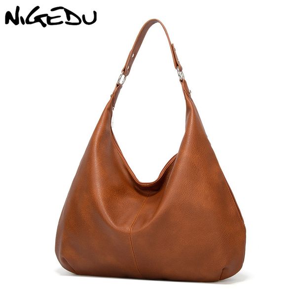 

nigedu design women totes large capacity soft pu leather female handbag big shopping bag ladies shoulder bags bolsas black