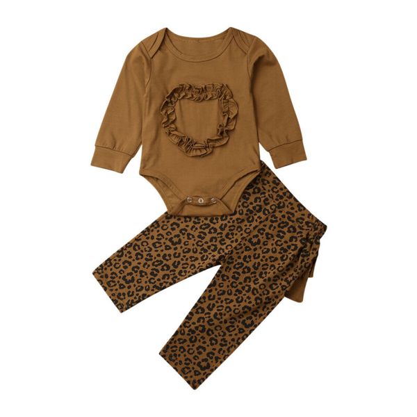 

brand new fall newborn baby boy girl clothes cotton romper +leopard pants outfits set 3fs, White