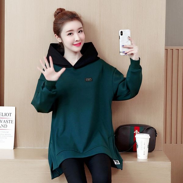 

large size dress fat mm belly covering slimming spring and autumn new style casual mid-length hooded loose-fit long-sleeved, Black