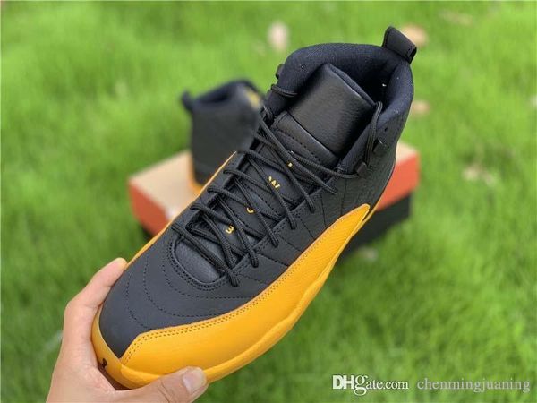 

new air authentic 12 pe university gold men basketball shoes black 12s real carbon fiber retro outdoor sneakers 130690-070 with box