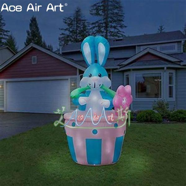 

new design easter yard lighting inflatable blue sit basket with easterlily flower