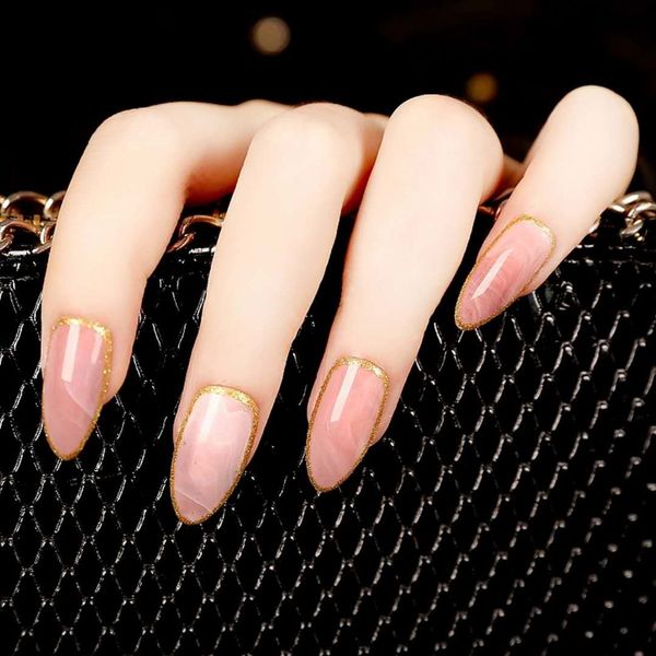

24 pcs/set shine color artificial false nail tips pointed stiletto fake nails full cover wyt77, Red;gold