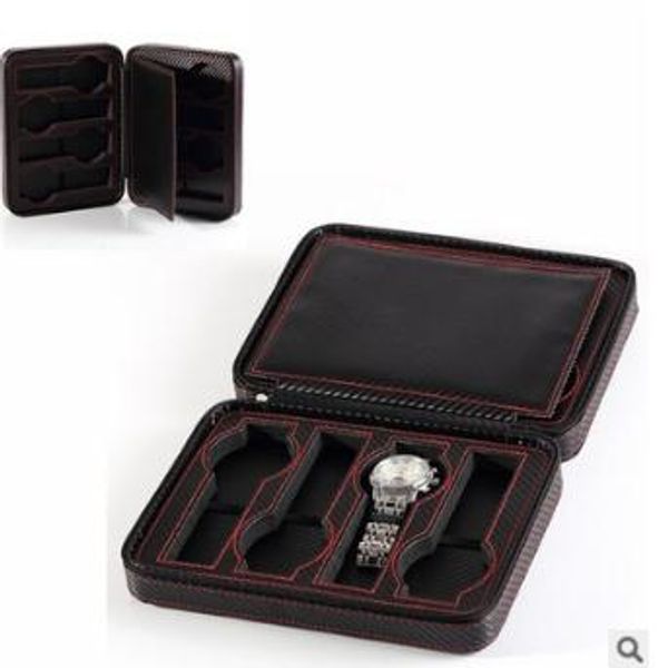 

carbon fibre watch storage box watch display organizer with zipper 8/4/2 slots portable travel leather watches storage case