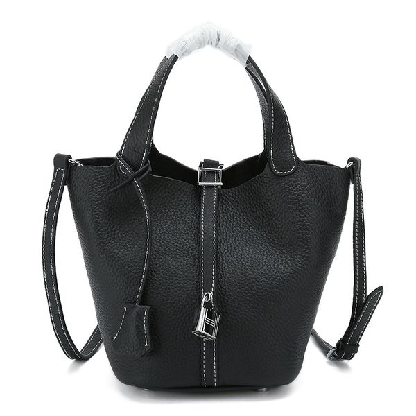 

new cow leather bucket bag women good quality handbag litchi grain two pieces of the mother's bag shoulder bucket female