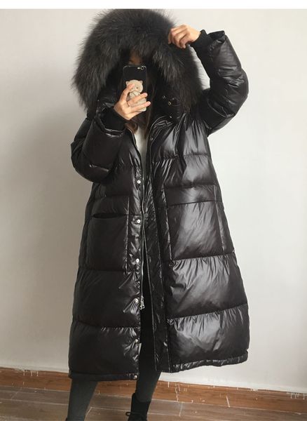 

kmetram women's down jacket winter jacket women clothes 2019 puffer women real raccoon fur collar warm parka mujer my3241, Black