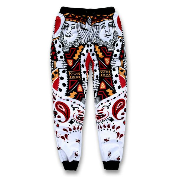

funny 3d mens jogger pants playing cards k king q queen poker face bandanna paisley sweatpants hip hop casual long trousers, Black