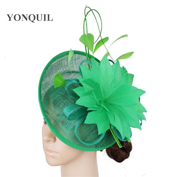 

green fashion race hair fascinators for cocktail occasion hat women elegant race party wedding headwear feather hair accessories
