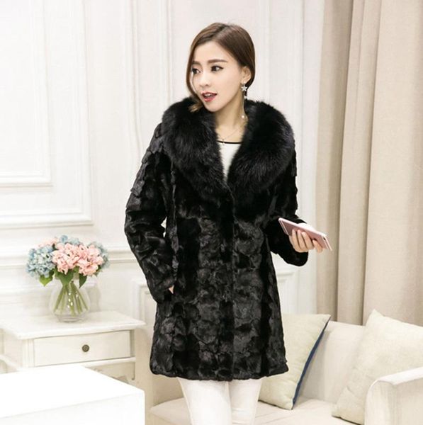 

women's fur & faux 2021 real mink pieces coat with collar, Black
