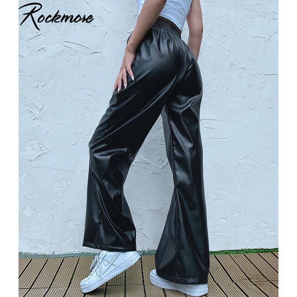 

rockmore pu leather cargo straight pants women streetwear joggers punk gothic high waisted trousers oversized sweatpants women, Black;white
