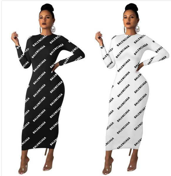 

casual dresses for women letter print bodycon dress autumn crew neck long sleeves pencil dress women party dress s-xxl